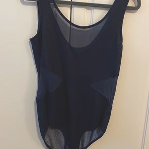 Navy blue soft denim sheer panel bodysuit size medium